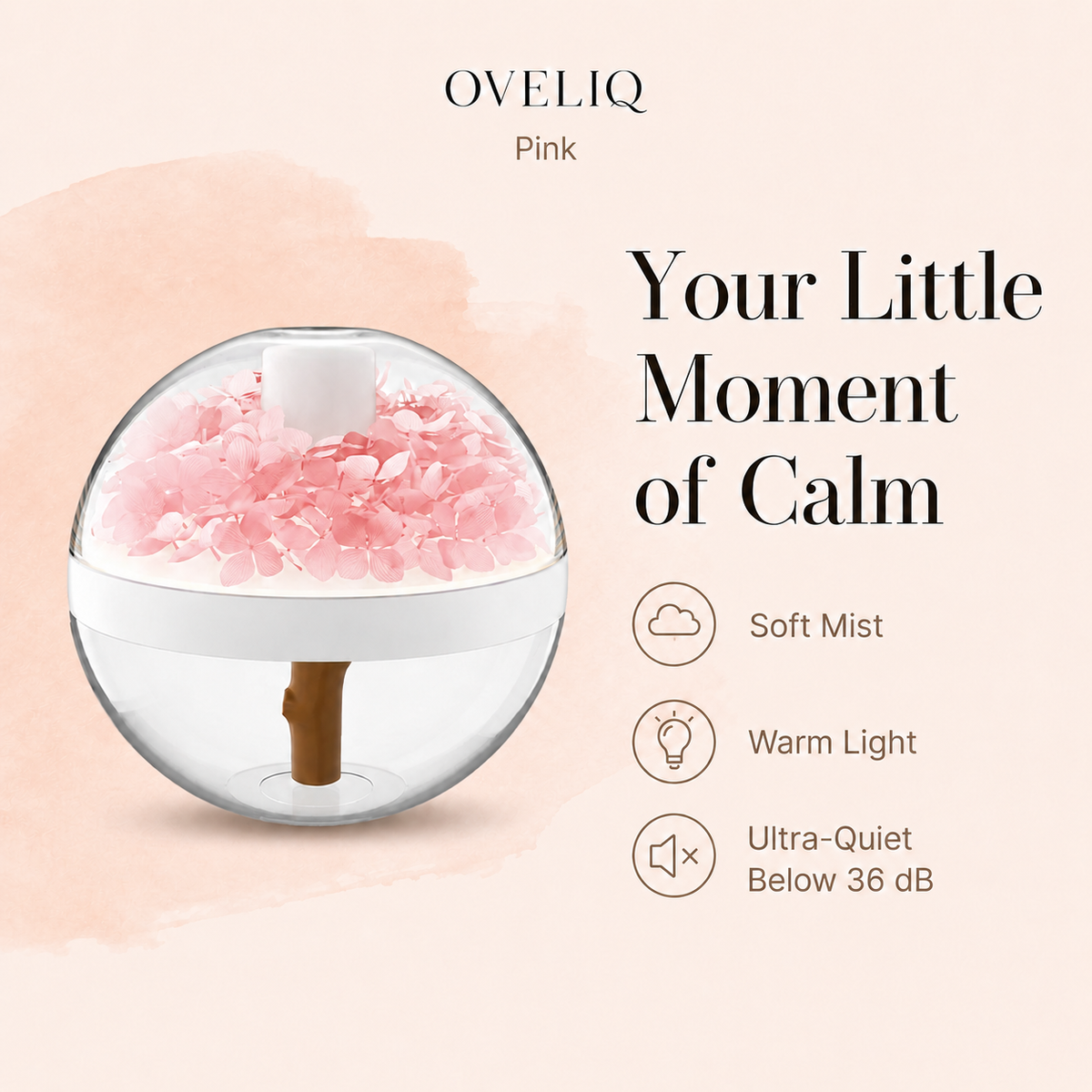 Floral Mist Humidifier with Warm Light – Ultra-Quiet, USB Rechargeable & Wireless, 2–8 Hour Timer